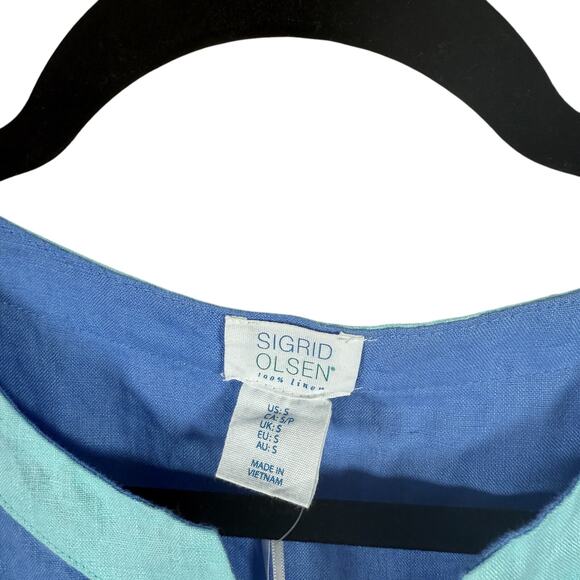 Singrid Olsen 100% Linen Blue Shift Dress Coastal Lagenlook Beachy NEW Womens Sm - Picture 3 of 6